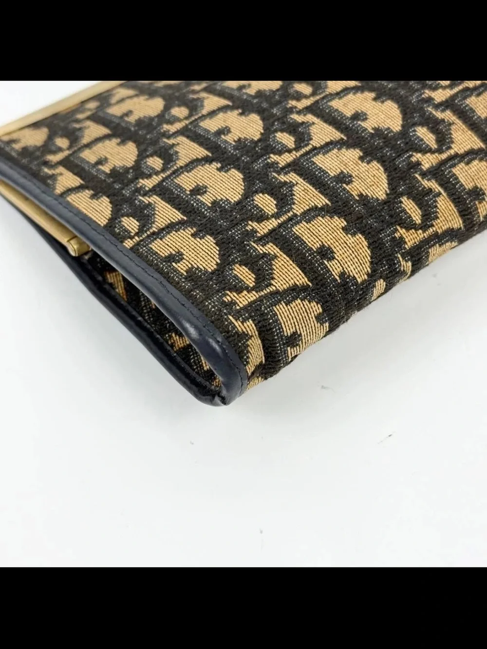 Dior Black and Tan Monogram Clutch with Gold Trim